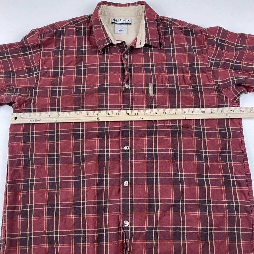 Columbia Button Up Plaid Shirt Men’s XL Cotton Reds Orange Long Sleeve Outdoors